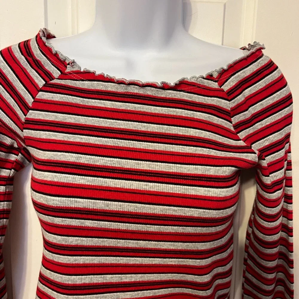 Justice red/black/grey striped long sleeve top